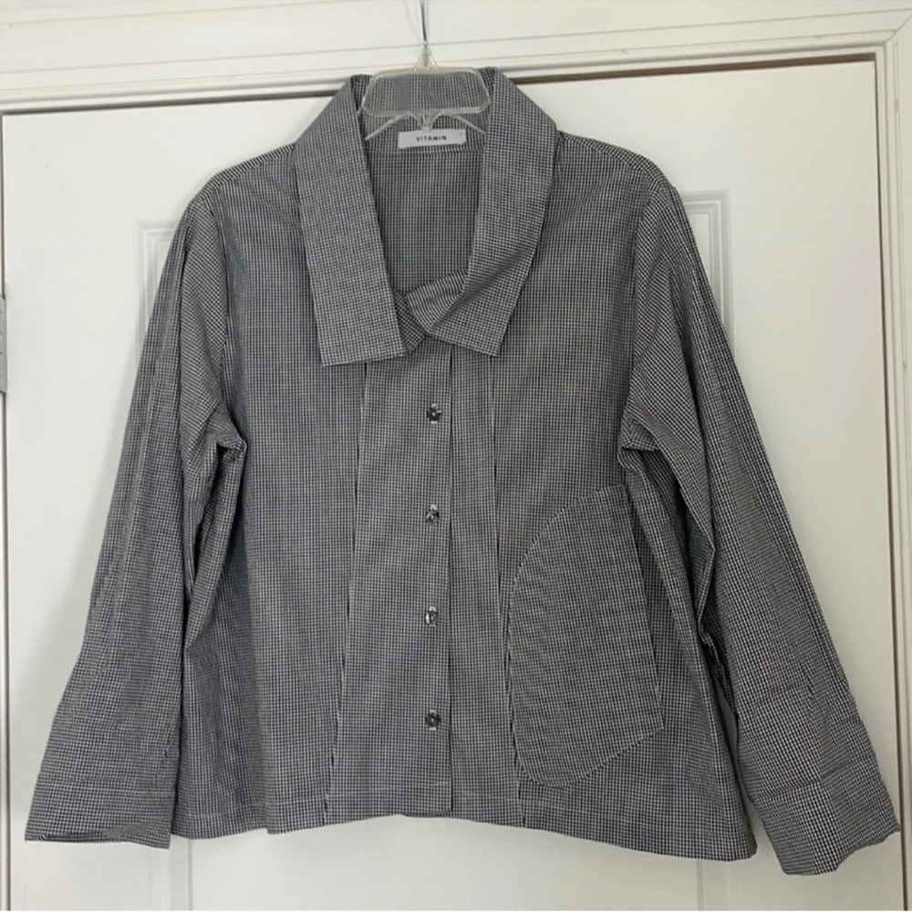 Vitamin A Black and White Gingham Button-Down Shirt - Picture 1 of 7